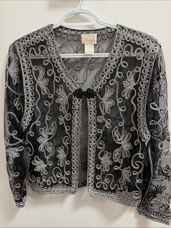Kroshetta By Papillon Jackets & Blazers - Black embroidered Mesh Cropped Pea Coat